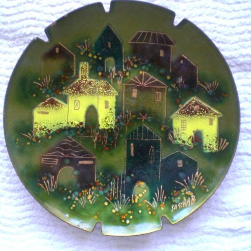 SASCHA B BRASTOFF ENAMEL plate mid century modern Hand made art 50s ash tray